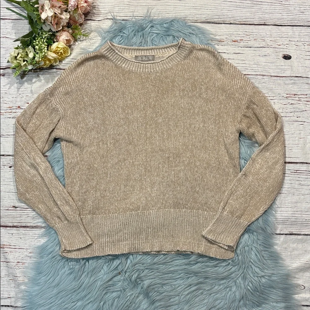 J. Crew Tan Relaxed cotton-linen blend beach sweater